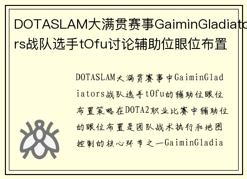 DOTASLAM大满贯赛事GaiminGladiators战队选手tOfu讨论辅助位眼位布置