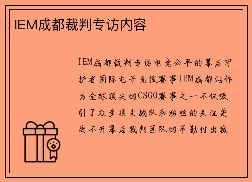 IEM成都裁判专访内容