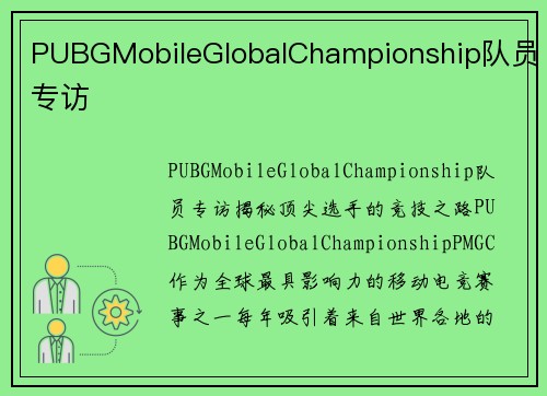 PUBGMobileGlobalChampionship队员专访