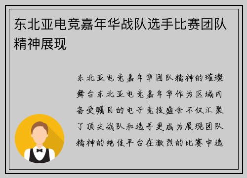 东北亚电竞嘉年华战队选手比赛团队精神展现